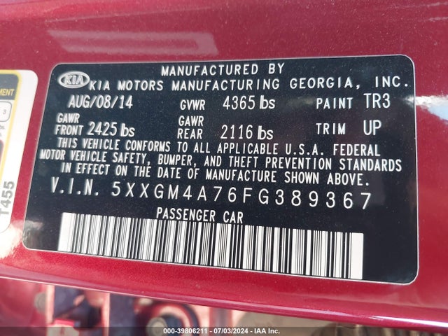 KIA Optima Lx 2015 5XXGM4A76FG389367 Image 9