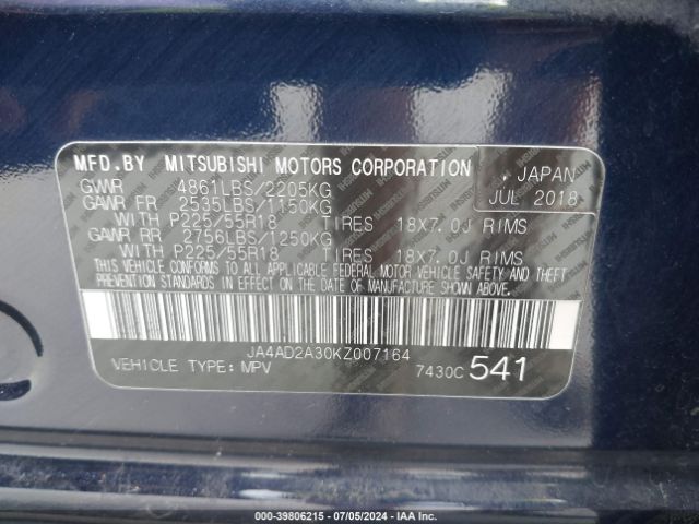 JA4AD2A30KZ007164 Mitsubishi Outlander Es