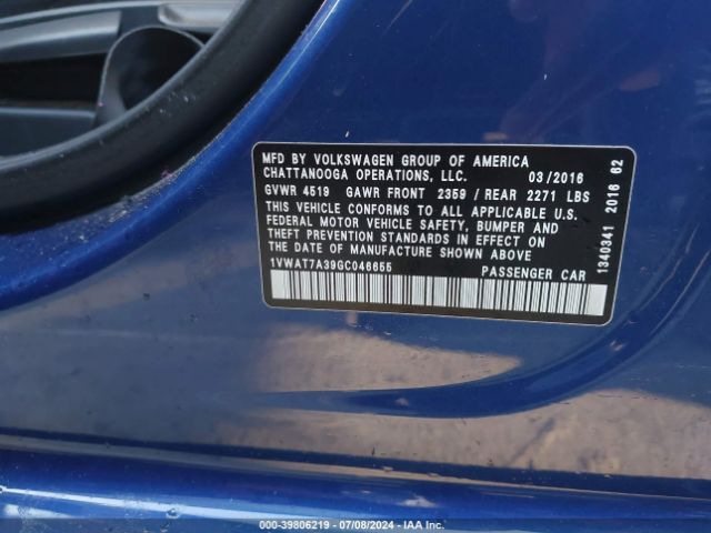 1VWAT7A39GC046655 Volkswagen Passat 1.8t S