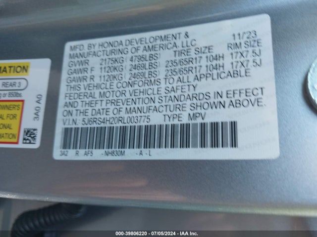 Honda Cr-v Lx Awd 2024 5J6RS4H20RL003775 Image 9