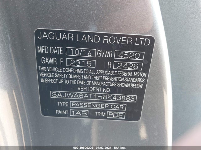 SAJWA6AT1H8K43883 Jaguar F-type Premium