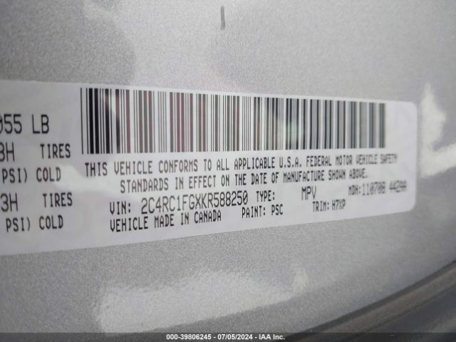 2C4RC1FGXKR588250 Chrysler Pacifica Touring Plus
