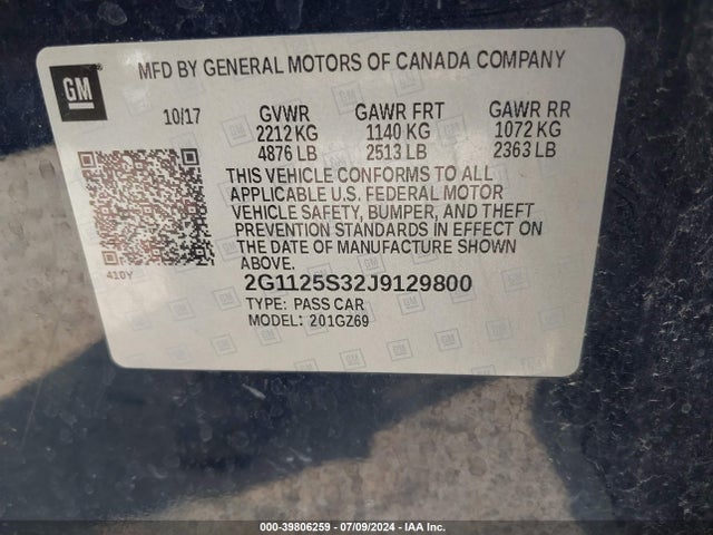 Chevrolet IMPALA 2LZ 2018 2G1125S32J9129800 Image 9