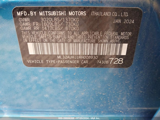 ML32AUHJ1RH008930 Mitsubishi MIRAGE ES