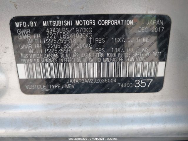JA4AR3AW2JZ036004 Mitsubishi Outlander Sport 2.4 Se