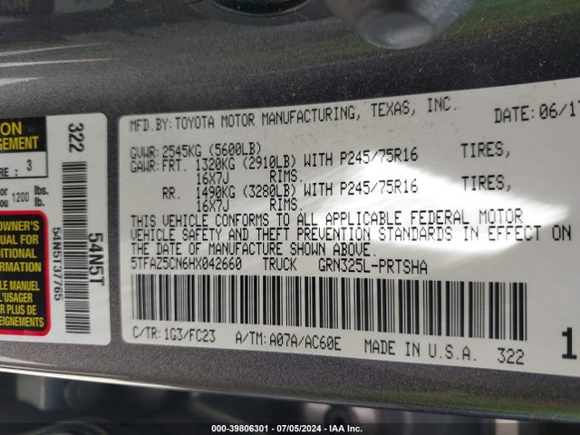 Toyota Tacoma Sr5 V6 2017 5TFAZ5CN6HX042660 Image 9