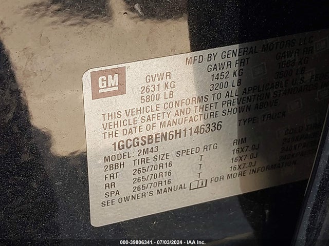 1GCGSBEN6H1146336 Chevrolet Colorado Wt
