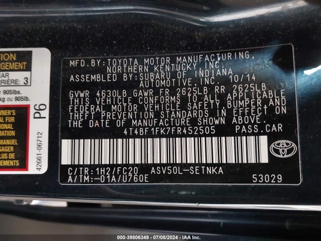 Toyota CAMRY LE 2015 4T4BF1FK7FR452505 Image 9