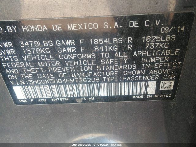 3HGGK5H84FM726208 Honda Fit Ex/ex-l