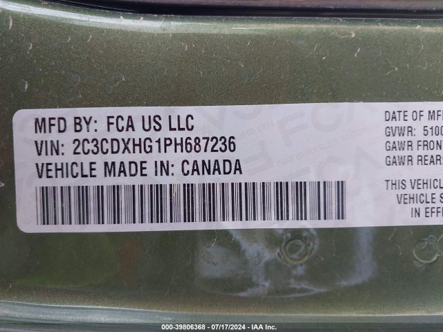 2C3CDXHG1PH687236 Dodge CHARGER GT