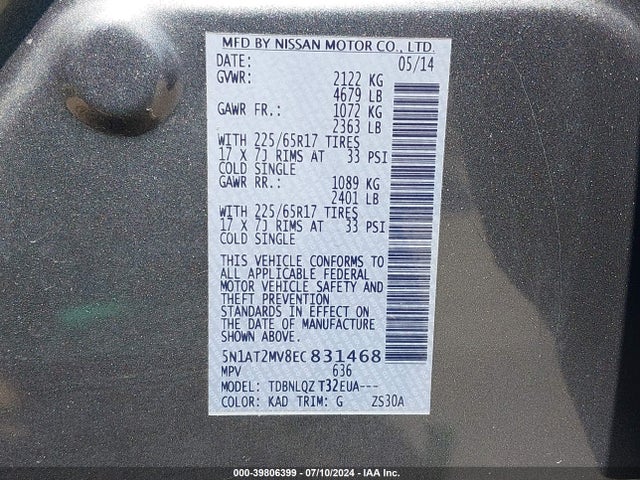Nissan ROGUE SV 2014 5N1AT2MV8EC831468 Image 9