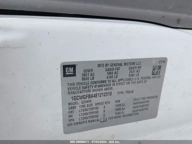 Chevrolet Express 2500 Work Van 2014 1GCWGFBA4E1212318 Image 9