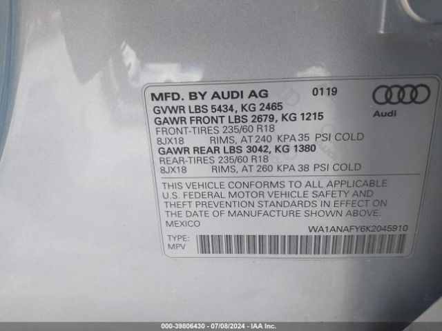 2019 AUDI Q5 WA1ANAFY6K2045910 Photo 8