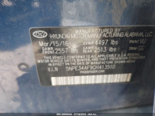 5NPE34AF9GH413510 Hyundai Sonata Sport