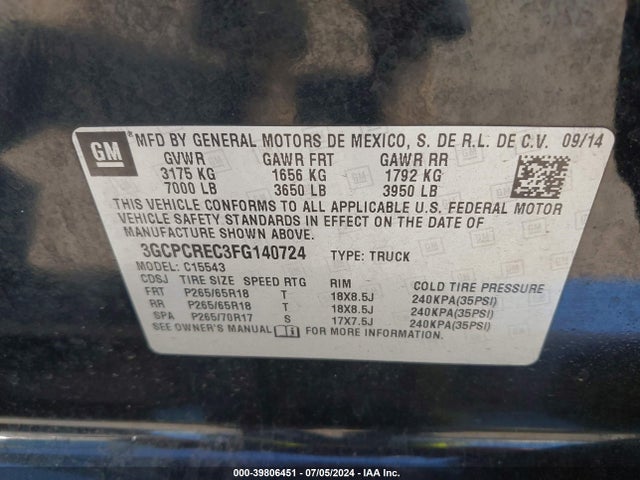Chevrolet Silverado 1500 1lt 2015 3GCPCREC3FG140724 Image 9