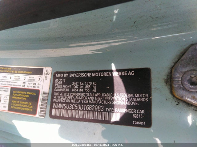 2013 MINI HARDTOP WMWSU3C50DT682983 Photo 8