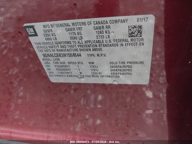Chevrolet EQUINOX LT 2017 2GNALCEK3H1564644 Image 9