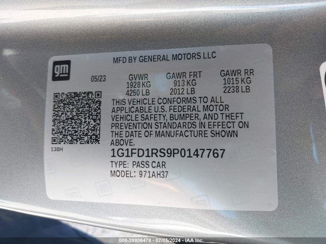 Chevrolet Camaro Rwd  3lt 2023 1G1FD1RS9P0147767 Image 9