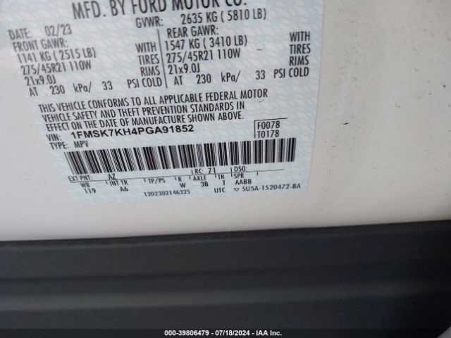 1FMSK7KH4PGA91852 Ford Explorer St-line
