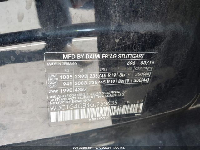 WDCTG4GB4GJ253635 Mercedes-Benz Gla 250 4matic