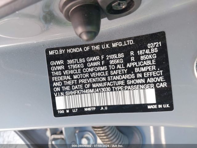 SHHFK7H49MU413030 Honda Civic Sport