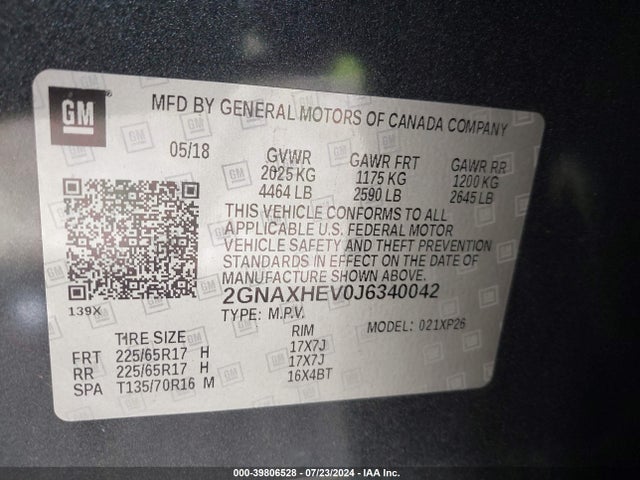 2GNAXHEV0J6340042 Chevrolet EQUINOX LS