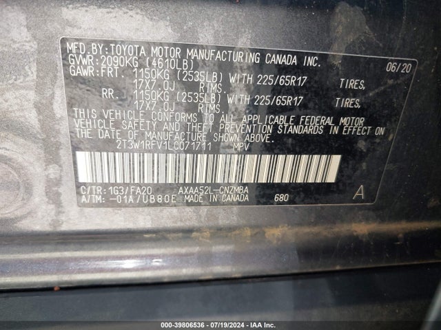 Toyota Rav4 Xle 2020 2T3W1RFV1LC071711 Image 9