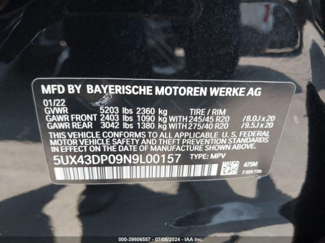 5UX43DP09N9L00157 BMW X3 Sdrive30i