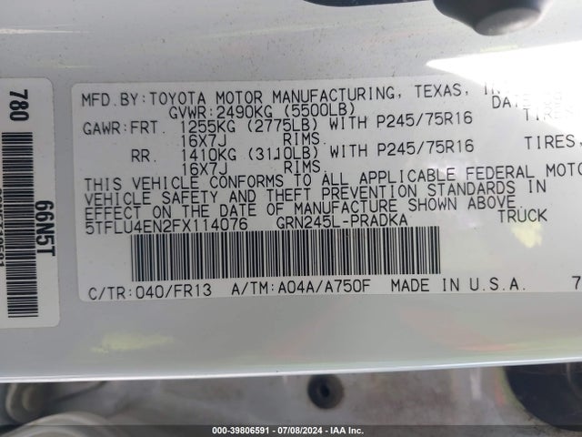Toyota Tacoma Base V6 2015 5TFLU4EN2FX114076 Image 9