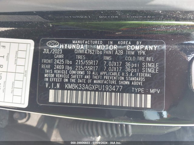 KM8K33AGXPU193477 Hyundai Kona Electric Sel