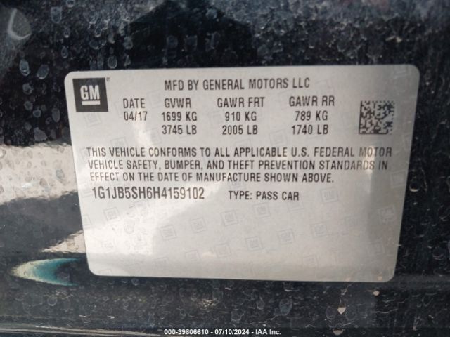 1G1JB5SH6H4159102 Chevrolet Sonic Ls Auto