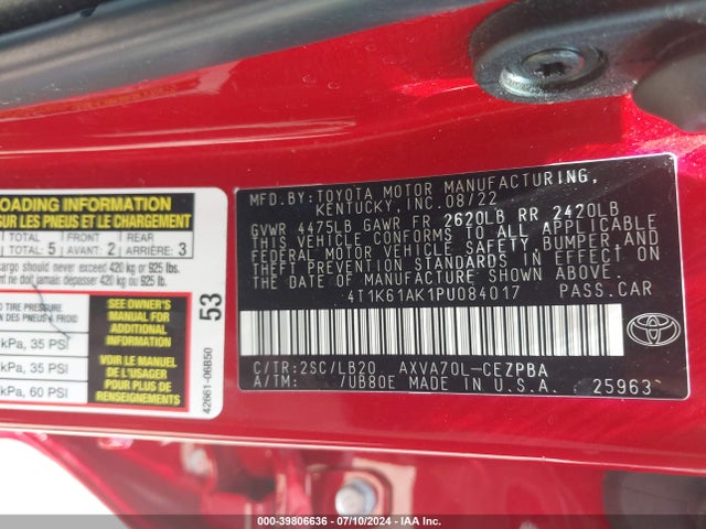 Toyota CAMRY XSE 2023 4T1K61AK1PU084017 Image 9