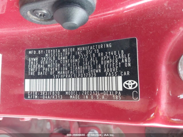 Toyota COROLLA LE 2020 5YFHPRAE1LP017929 Image 9
