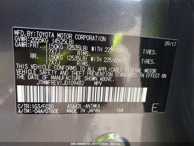 Toyota Rav4 Xle 2018 JTMWFREV1JD109482 Image 9