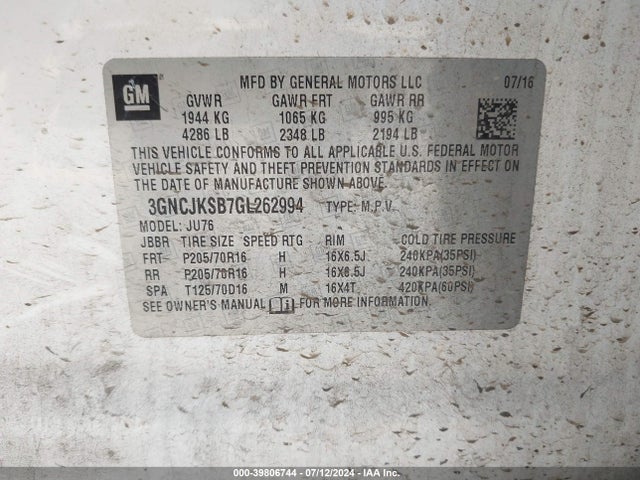 Chevrolet Trax 1ls 2016 3GNCJKSB7GL262994 Image 9
