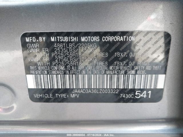 JA4AD3A36LZ003322 Mitsubishi Outlander Se 2.4