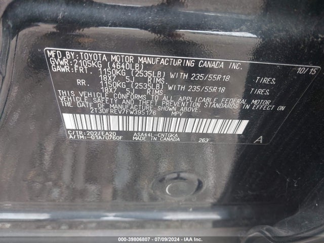Toyota Rav4 Limited 2015 2T3DFREV7FW395176 Image 9