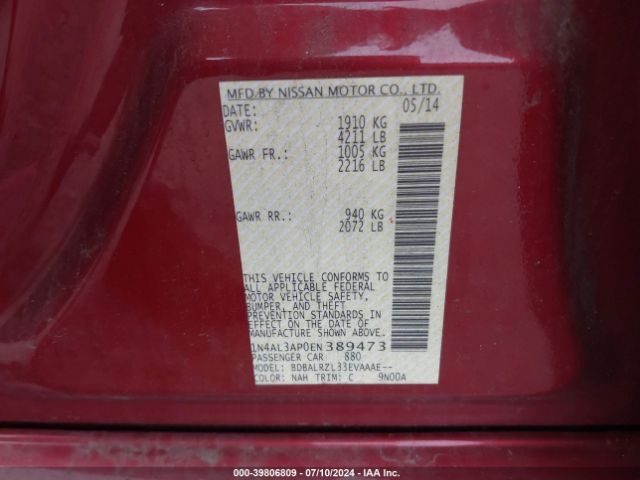 1N4AL3AP0EN389473 Nissan Altima 2.5 S
