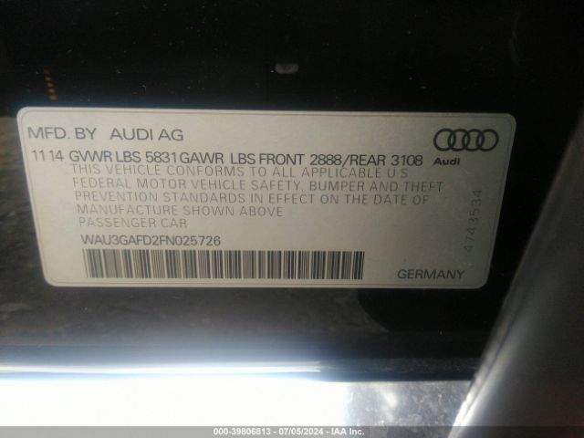 WAU3GAFD2FN025726 Audi A8 L 3.0t