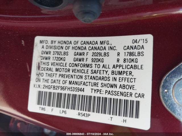Honda Civic Ex-l 2015 2HGFB2F96FH535944 Image 9