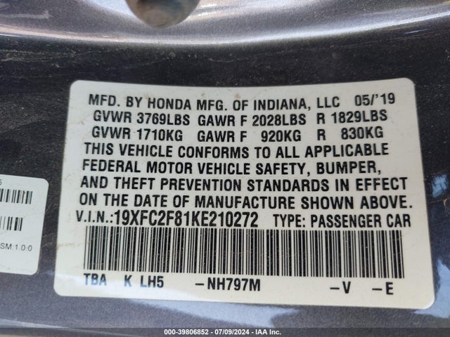 Honda Civic Sport 2019 19XFC2F81KE210272 Image 9