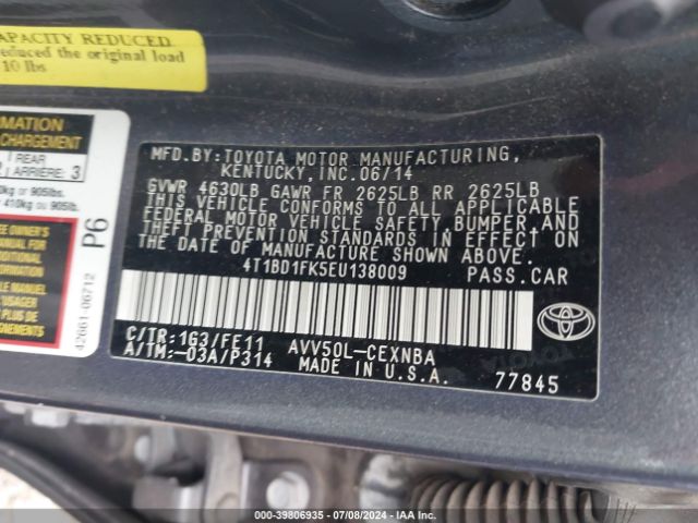 4T1BD1FK5EU138009 Toyota Camry Hybrid Le