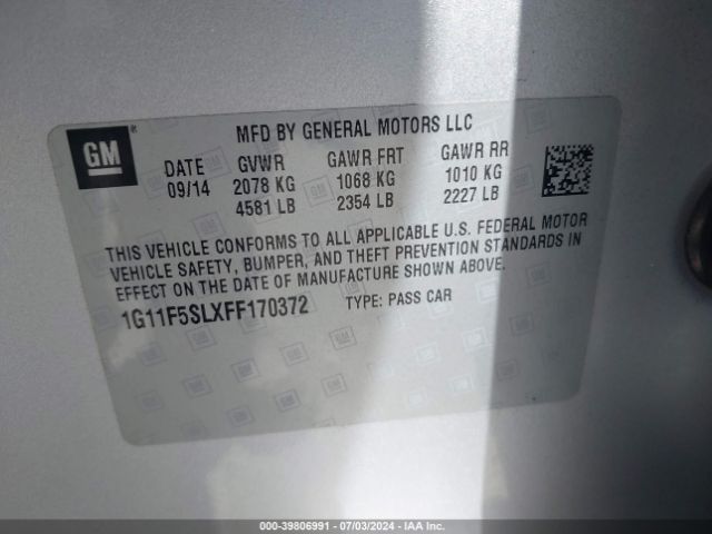 1G11F5SLXFF170372 Chevrolet Malibu 1lz