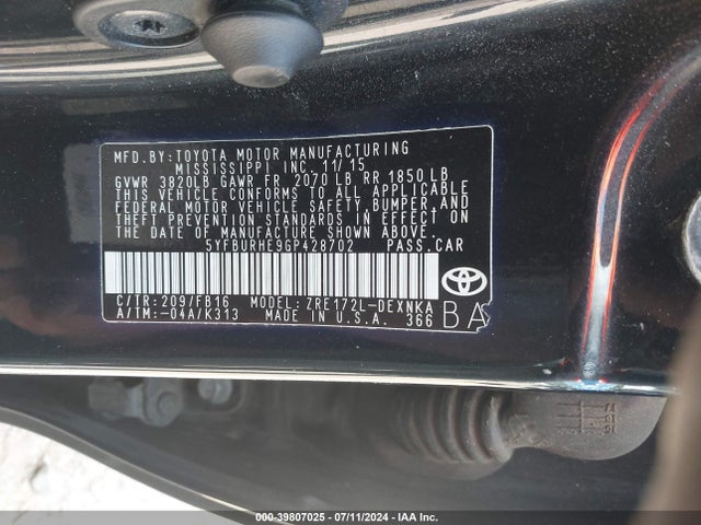 Toyota COROLLA LE 2016 5YFBURHE9GP428702 Image 9
