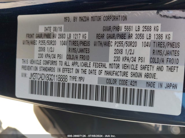 JM3TCADY8G0118888 Mazda Cx-9 Grand Touring
