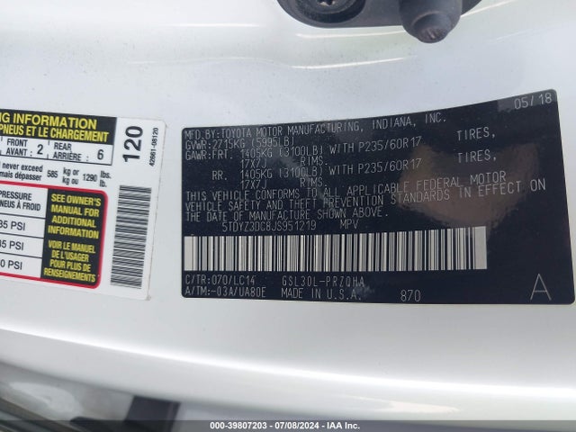 Toyota Sienna Xle 8 Passenger 2018 5TDYZ3DC8JS951219 Image 9