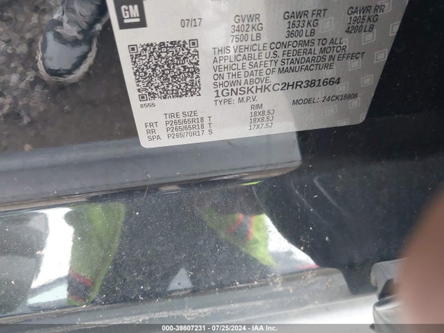 Chevrolet Suburban Lt 2017 1GNSKHKC2HR381664 Image 9