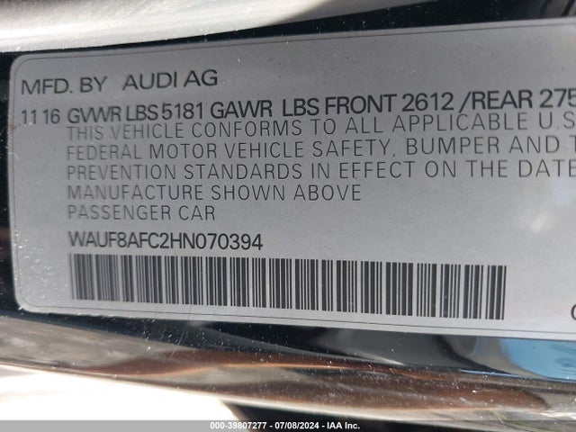WAUF8AFC2HN070394 Audi A6 2.0t Premium