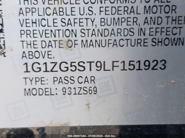 1G1ZG5ST9LF151923 Chevrolet Malibu Fwd Rs