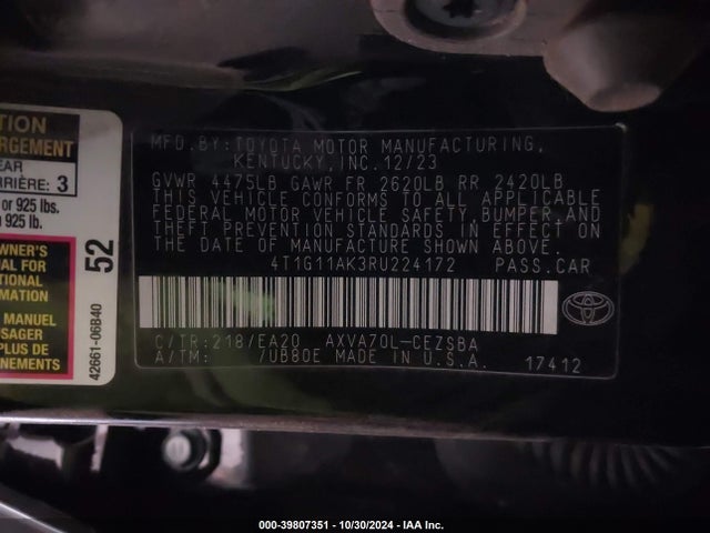 4T1G11AK3RU224172 Toyota CAMRY SE